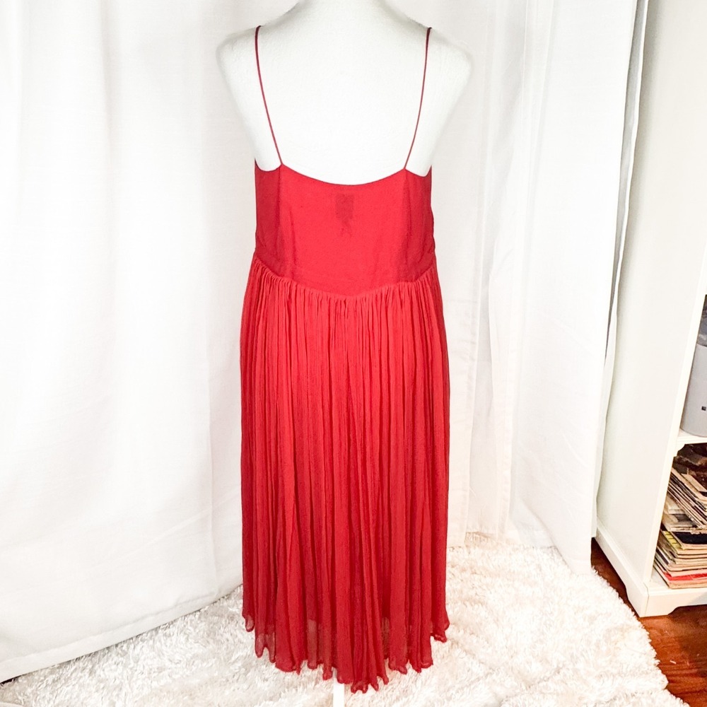 HD in Paris Anthropologie Dress Womens 4 Coral Red Pleated Midi Slip Cami - Picture 2 of 12